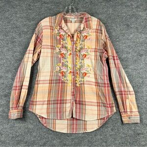 Sundance Embroidered Plaid Boho Button Up Shirt Small